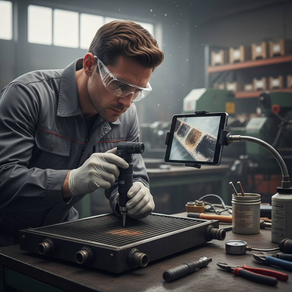 Engineer checking for radiator blockage