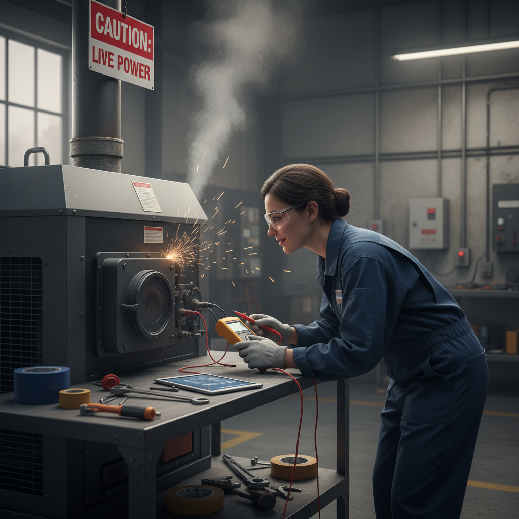 Engineer testing water heater after repair