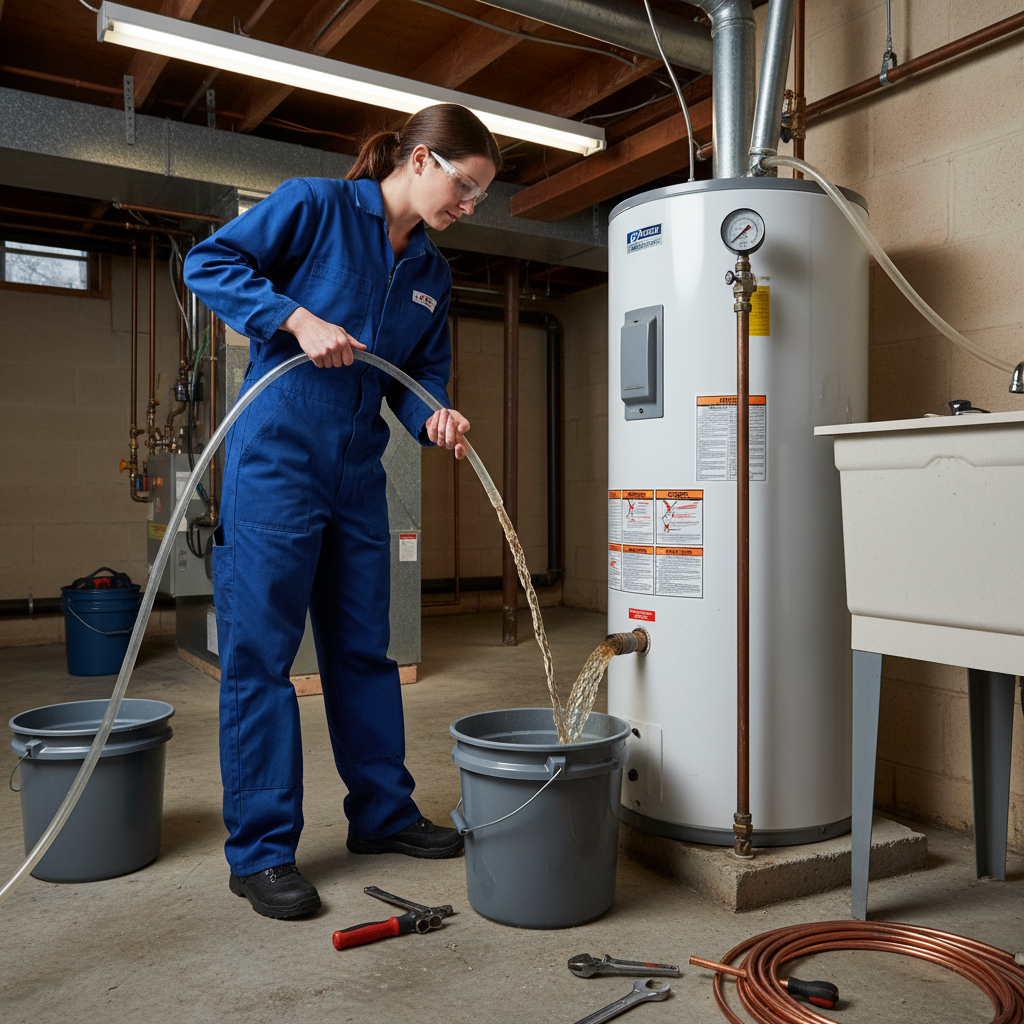 Engineer flushing an instant hot water system