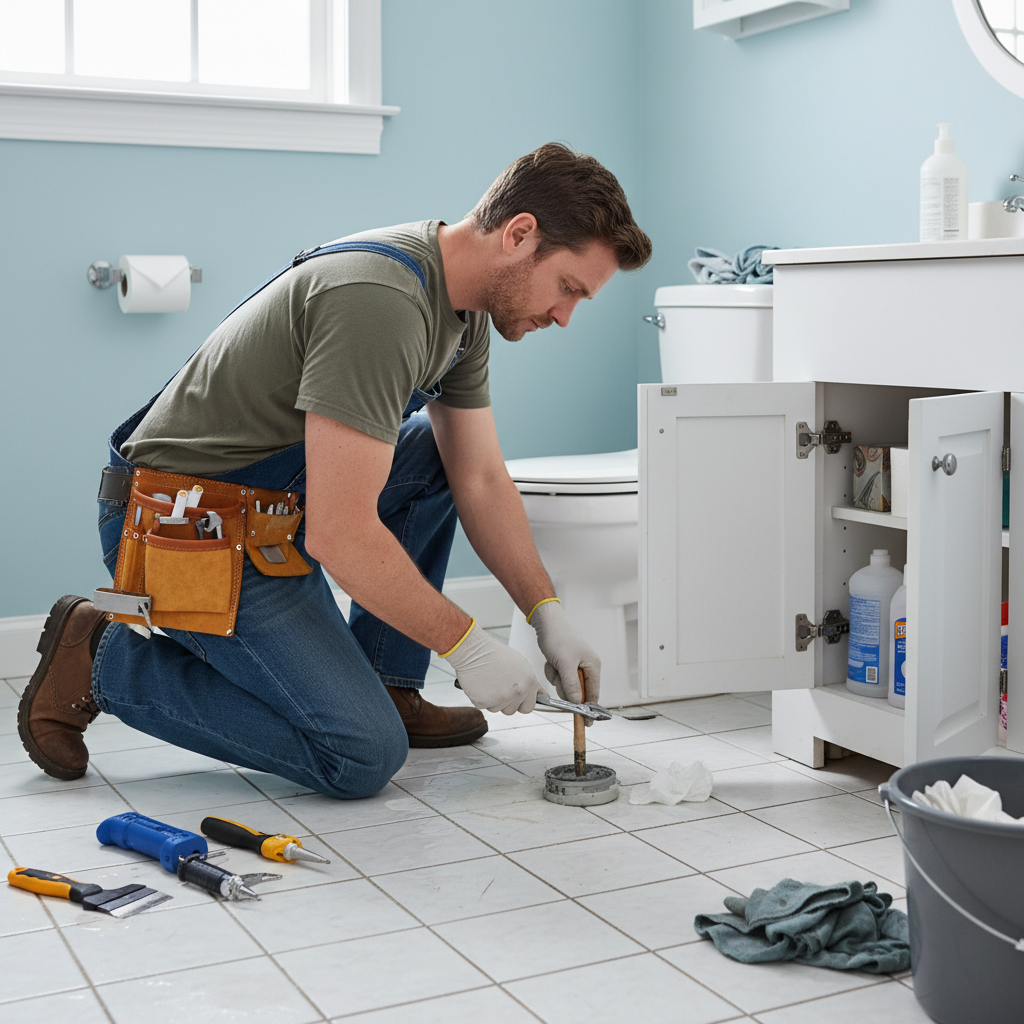 Plumber repairing a toilet leak in Crouch End