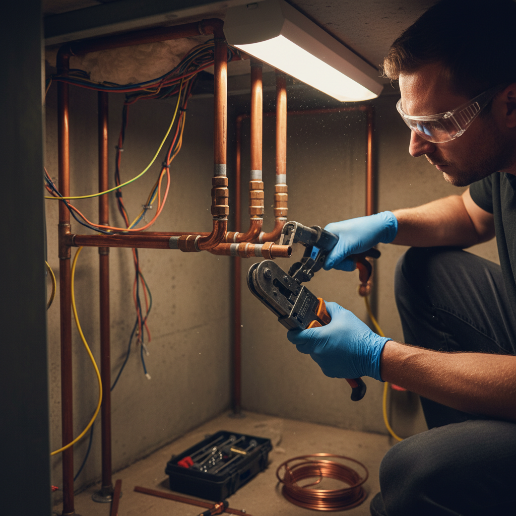 Technician fitting new copper couplers