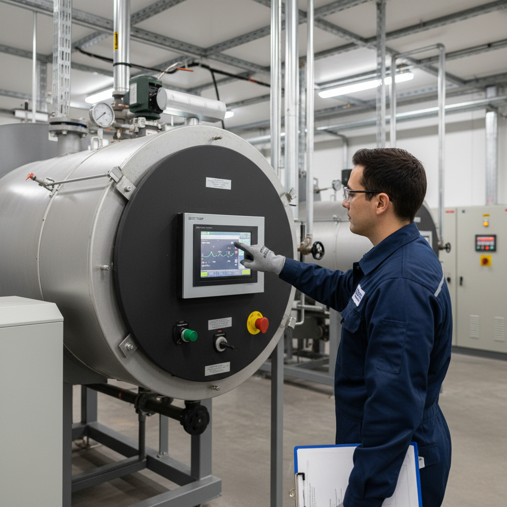 Technician setting boiler temperature controls after installation