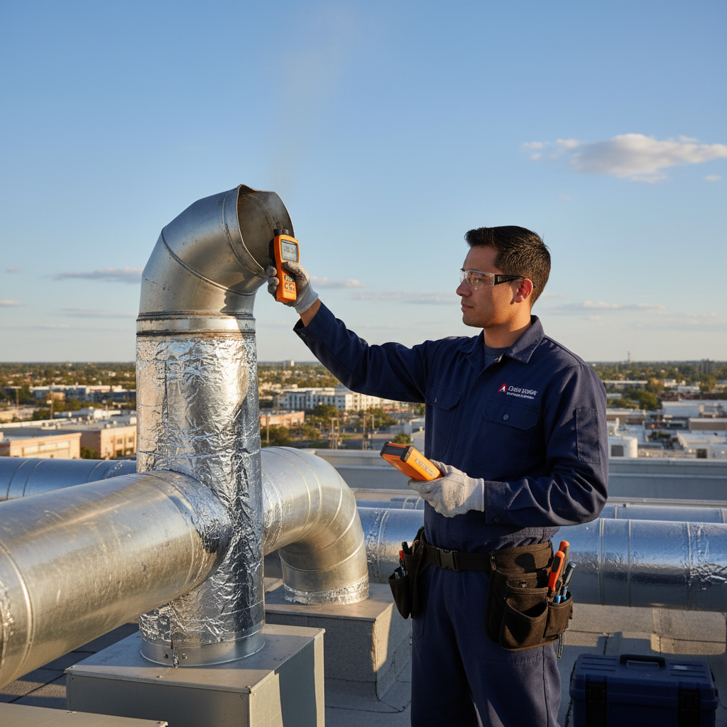Technician performing vent safety inspection on gas water heater